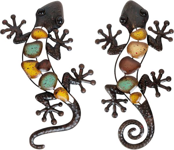 factory direct liffy metal gecko wall decor large 2 pack, outdoor lizard wall art, metal lizards wall decor, gecko metal wall art for home garden yard fence(15inch) volume discount