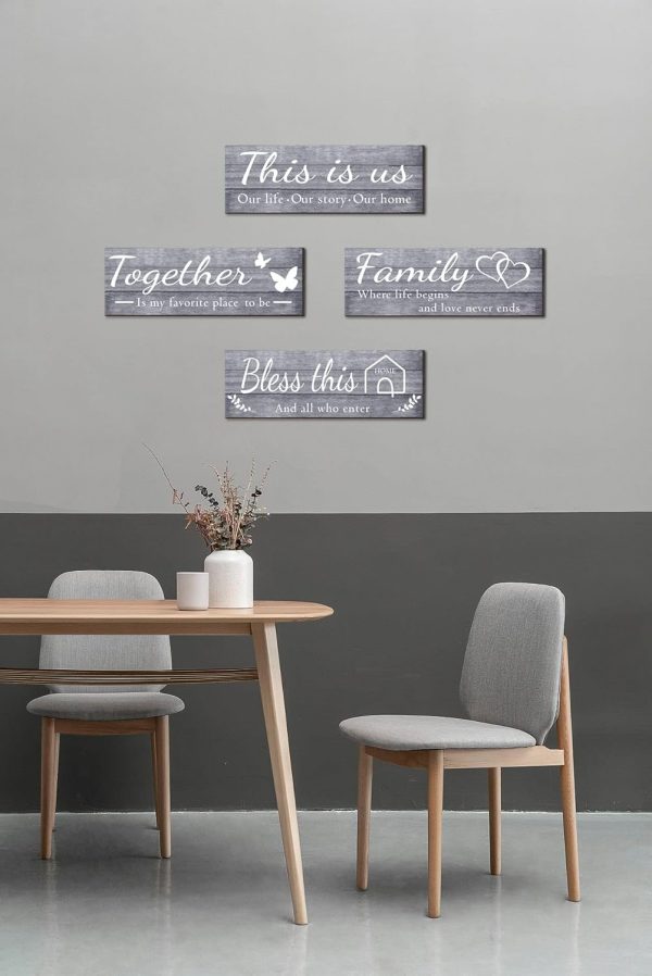 bulk purchase joyhawk 4 pieces wall decor signs, this is us, together, bless this home, family rustic wooden farmhouse wall art décor for living room bedroom kitchen, , 4.7 x 13.8 inch(grey) trade price