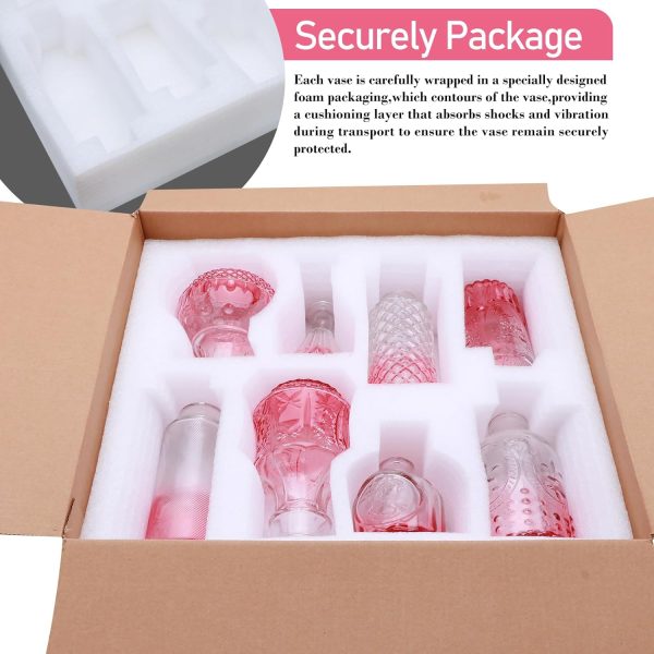 oem/odm services brajttt pink flower vase set, glass bud vase in bulk set of 8,artistic and cultural flavor mini vases for home office decor, bedroom, office, living room decorations,wedding affordable bulk deals
