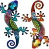 factory direct hongland metal gecko wall art 2 pack 15 inch lizard outdoor decor hanging glass sculpture decoration for garden fence home volume discount