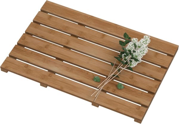 manufacturer direct bamboo wooden bath floor mat for luxury shower - non-slip bathroom waterproof carpet for indoor or outdoor use (walnut) trade price