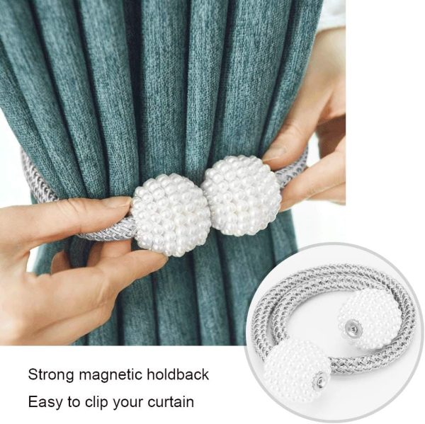 bulk purchase pinowu [2 pack] magnetic curtain tiebacks convenient drape tie backs,pearl decorative rope holdback holder for small, thin or sheer window drapries (gray)… factory discount