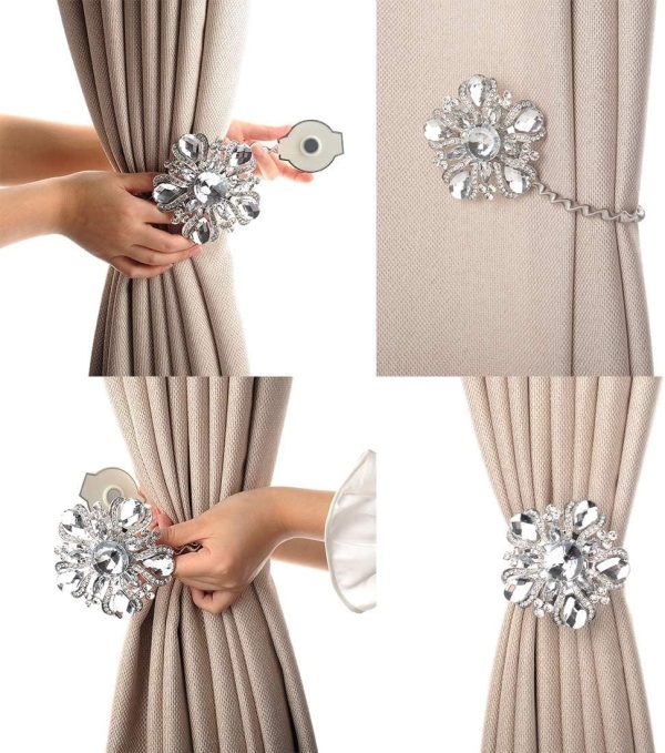 bulk purchase suq i ome luxury big crystal magnetic curtain tieback and holdback flower curtain clips buckle curtain holder for home office decoration (silver a,2pcs) factory discount