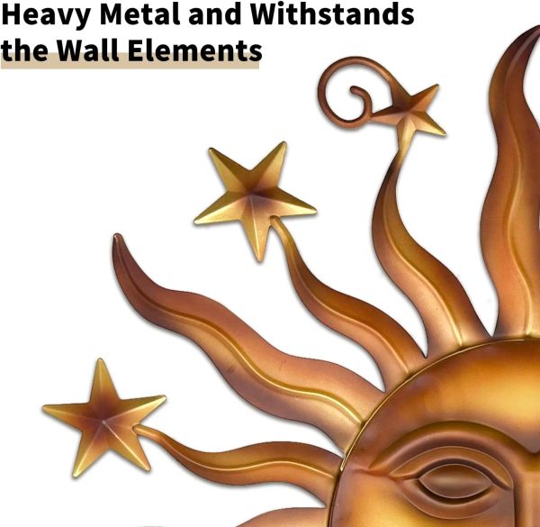 factory direct liffy 24" sun metal wall art outdoor decor - 3d sun face metal wall sculpture - hanging decoration gift ideal for home accent, bedroom, garden, patio, farmhouse - lively and vibrant volume discount