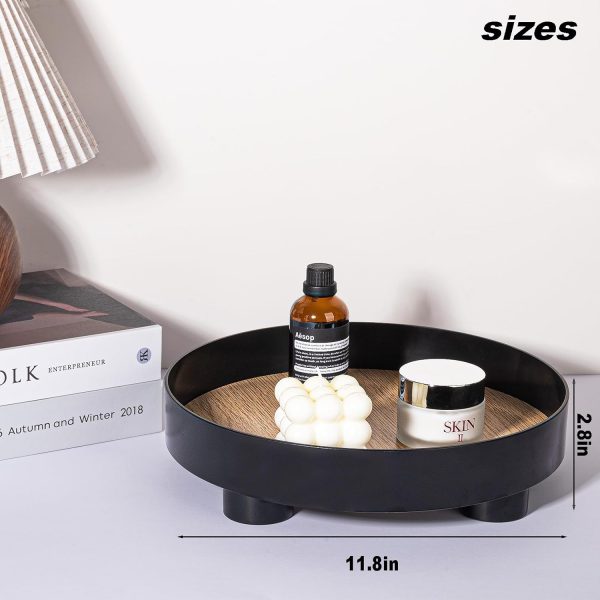 wholesale direct decorative tray coffee table tray round trays for home decor bathroom counter tray perfume organizer for dining table, dresser, kitchen,12 inch, black bulk purchase at factory prices