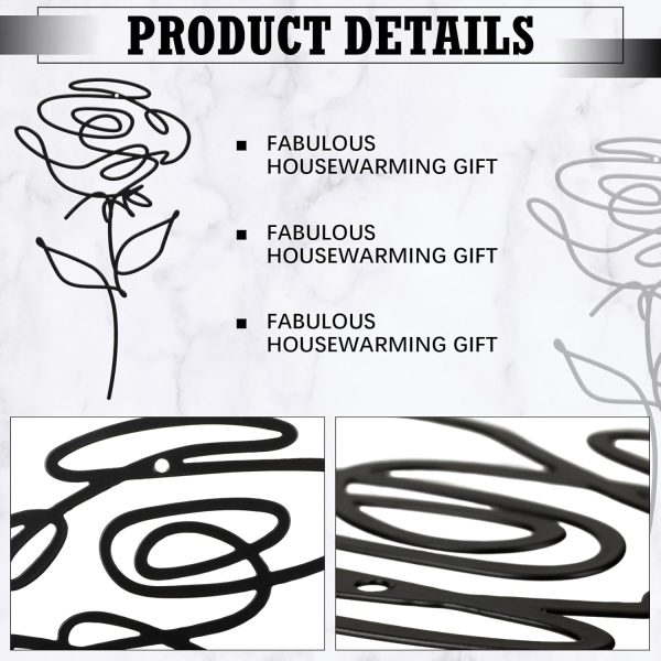 factory direct ferraycle 3 set of metal flower wall decor 9.84 x 5.91 inch mother's day metal wall ornament art black minimalist wire signs for bedroom patio balcony bathroom office restaurant shop presents gifts volume discount
