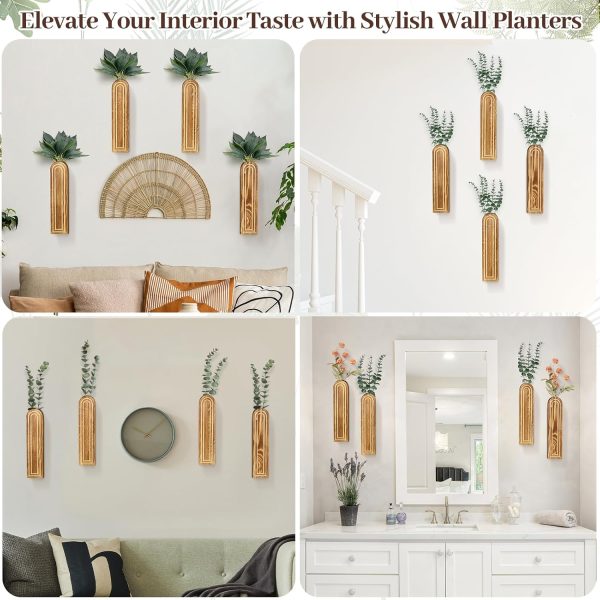 bulk purchase 4pack wall decor wood wall planters for indoor plants, wood wall decor for bathroom, living room, bedroom, modern farmhouse wall decor wood vase for decor dried flowers and faux greenery(rustic brown) trade price