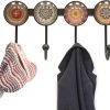 competitive pricing coat rack wall mounted with 4 hooks, round brown pattern decorative wall hooks for hanging hat, key, towel, purse, bag and robe, for entryway bathroom organizer hanger one-stop wholesale