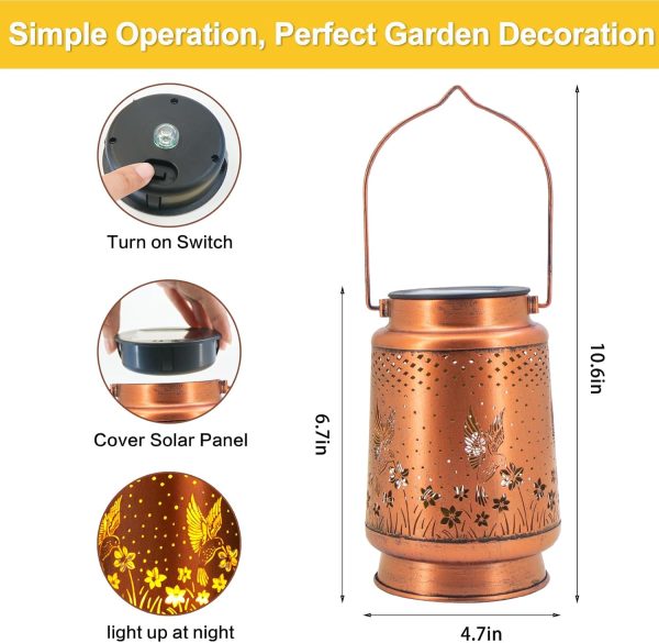 custom wholesale hummingbird solar lantern outdoor hanging, metal bird decor waterproof led decorative light for garden patio yard lawn backyard front porch, christmas thanksgiving birthday gifts for women mom grandma oem/odm services