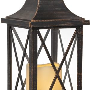 custom wholesale yakii 14" decorative candle lantern led flameless candle timer, plastic led candle & holder, indoor & outdoor hanging lights,christmas day decoration (antique copper brushed) oem/odm services