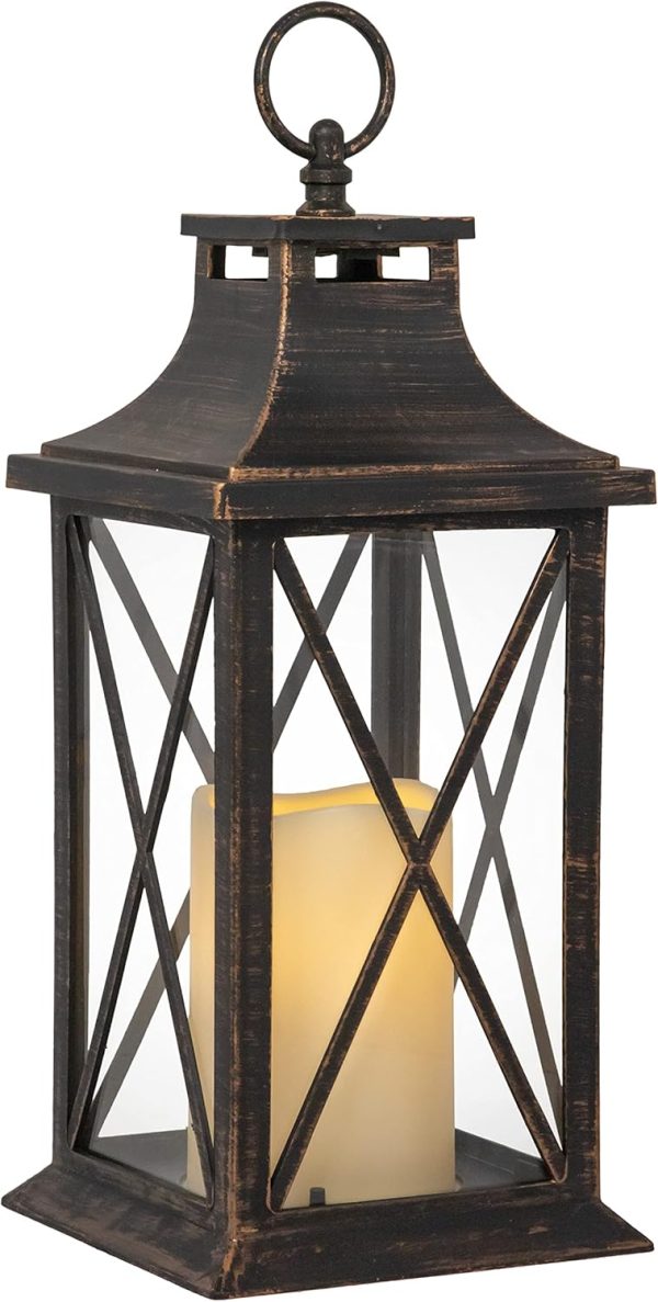custom wholesale yakii 14" decorative candle lantern led flameless candle timer, plastic led candle & holder, indoor & outdoor hanging lights,christmas day decoration (antique copper brushed) oem/odm services