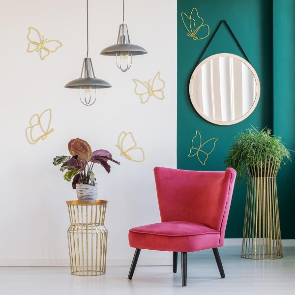 factory direct hotop 6 pieces metal butterfly wall decor metal wall art heart hanging decorations wire flowers decor wall decals for kitchen bathroom indoor outdoor wedding birthday party (gold,butterfly) volume discount