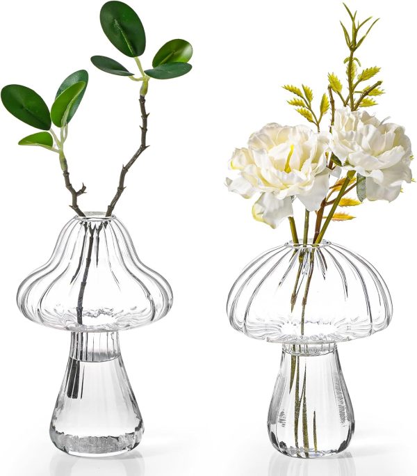 oem/odm services fixwal 2pcs clear mushroom shaped flower vase, glass vase for flowers transparent plant containers flower arrangement, hydroponic container for wedding garden decoration affordable bulk deals