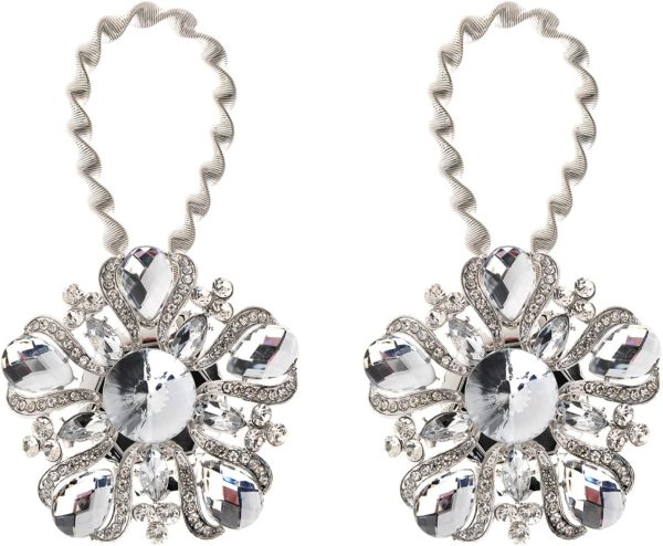 bulk purchase suq i ome luxury big crystal magnetic curtain tieback and holdback flower curtain clips buckle curtain holder for home office decoration (silver a,2pcs) factory discount