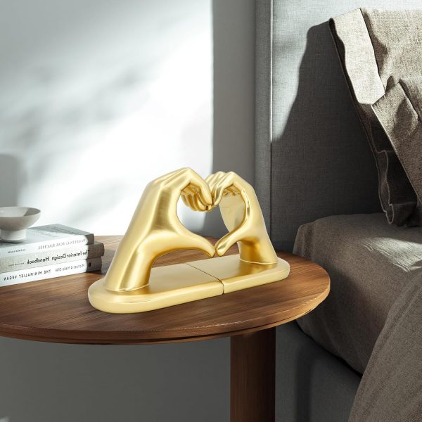 supplier direct moyi decorative book ends,taylor heart hands decor bookends, unique office desk indoor home decor book holder ornaments for living room,bedroom,office room-gold wholesale prices