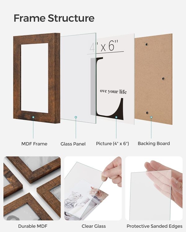 bulk purchase songmics 4x6 collage picture frames, 12-pack picture frames collage for wall decor, photo collage frame, multi picture frame set with glass front, assembly required, rustic brown trade price
