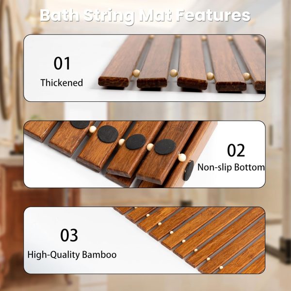 manufacturer direct strand woven bamboo bath mat bathroom rugs floor wood shower bathtub waterproof non slip accessories 16x24 inch easy to clean, suitable for outdoor, dark color, 1 pc trade price
