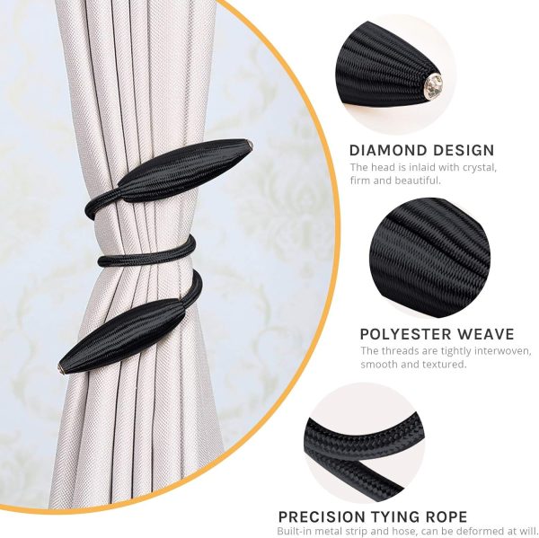 bulk purchase niceec 4 pack diy curtain tiebacks clips crystal decorative creative twist drape tie backs european style random modelling curtain holdbacks for home kitchen office window drapery (black) factory discount
