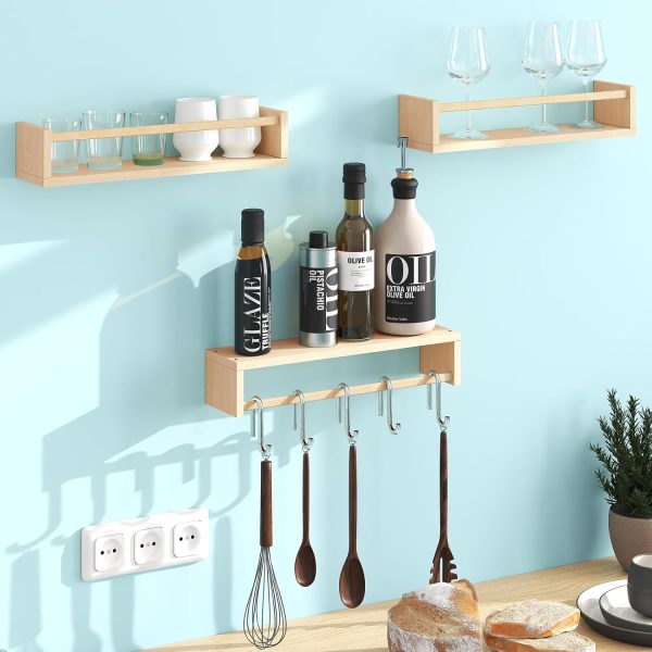 bulk purchase fixwal nursery shelves, 16.5 inch floating bookshelves for wall set of 3, baby nursery decor, solid wood wall mounted shelves for books (natural wood) trade price