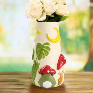 oem/odm services gugugo cute frog garden vase, 8 inch colorful eclectic flower vase for decor, unique boho decorative vase for flowers, hand painted modern cute funky home décor, gifts for plant lover - white & red affordable bulk deals