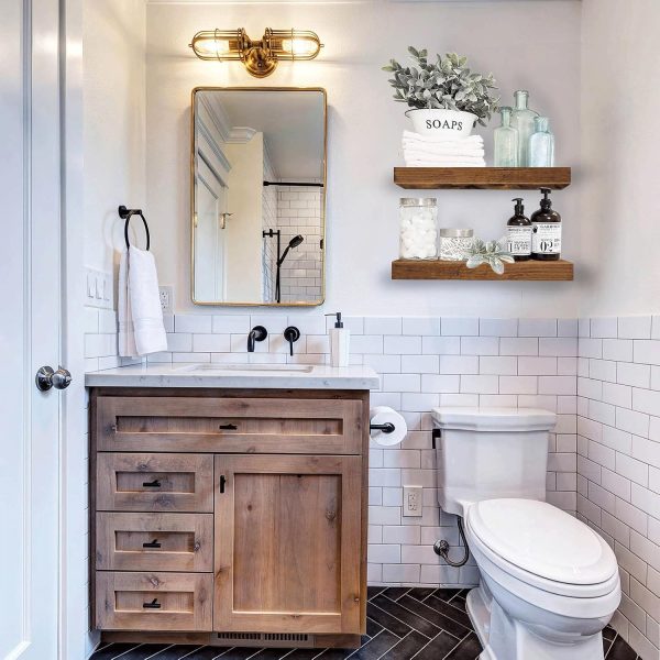 bulk purchase qeeig bathroom floating shelves for wall shelf over toilet wall mounted farmhouse small 16 inch set of 2, rustic brown (008-40bn) trade price