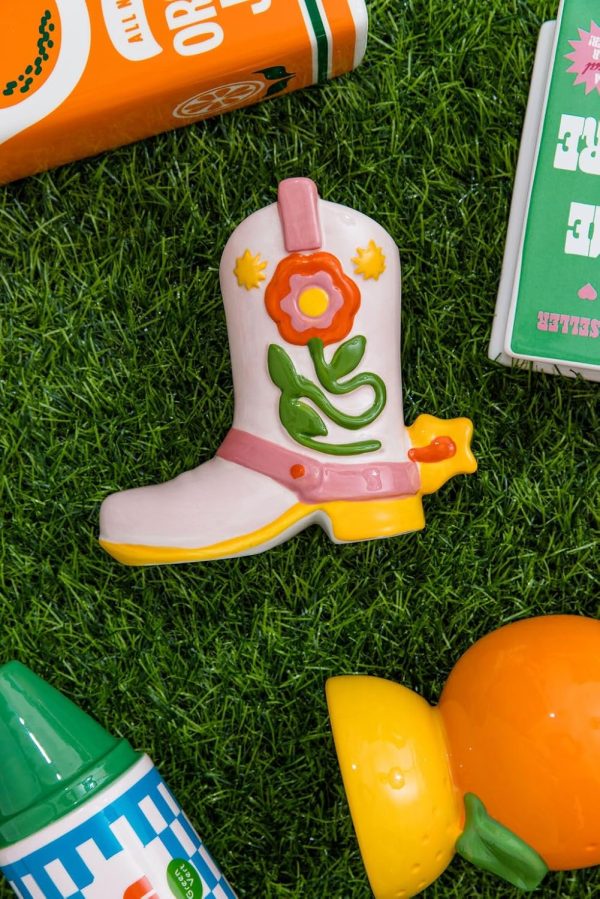 oem/odm services ban.do small cowboy boot vase, cute cowgirl boot vase, colorful ceramic shelf decor for home or office, unique/quirky/funky/fun flower vase doubles as pencil cup, giddy up affordable bulk deals