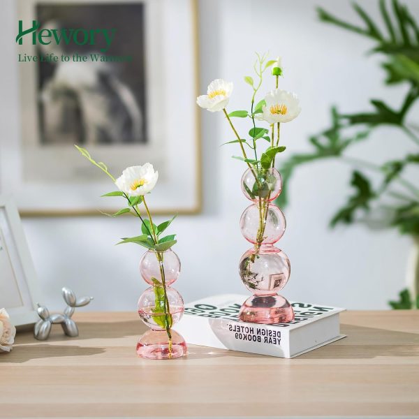 oem/odm services glass bubble vases for flowers, hewory 2pcs pink unique cute single flower vase for centerpieces, funky aesthetic vase skinny bud vase, cool groovy decor for home living room bedroom office tabletop affordable bulk deals