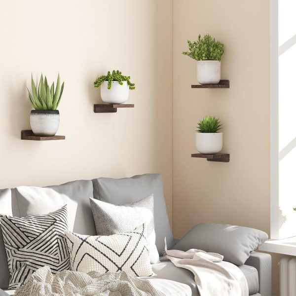 bulk purchase fixwal small floating shelves, 5x5 inches wall shelf set of 4, rustic wood small wall mounted shelves for bedroom, living room, kitchen, bathroom decor (dark carbonized black) trade price
