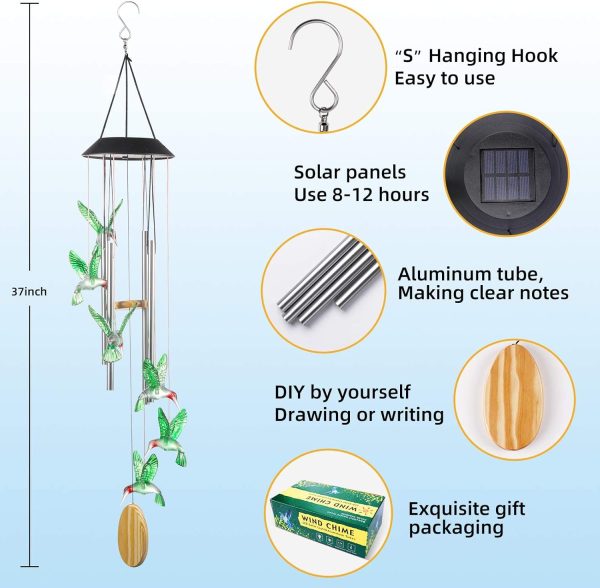 producer to buyer wind chimes,hummingbird solar wind chimes for outside,aluminum tubes memorial wind bell for garden/patio decor thanksgiving gifts for mom, wife, grandma neighbors(25 inch deep tone) discounted pricing