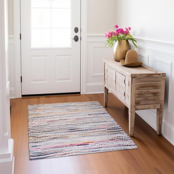 global sourcing cotton craft cotton chindi rag rug - 2 pack - boho farmhouse rustic area accent throw rug - handwoven reversible natural recycled yarn - living room den study home décor gift -20 x 32 in - multi color oem/odm services