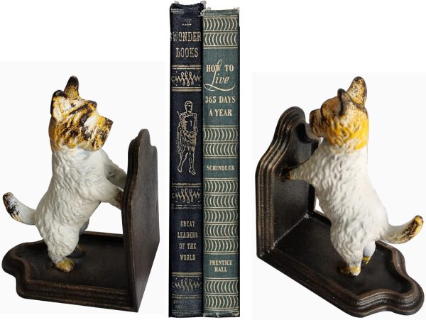 supplier direct decorative bookends - cast iron dogs sculptural bookend pair - heavy duty dog statue, vintage shelf décor wholesale prices