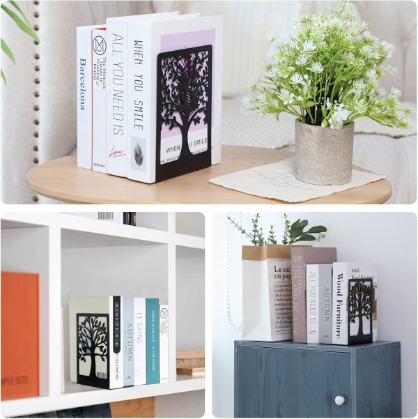 supplier direct eoout bookends, 3 pairs of book ends for shelves decorative, black metal bookend supports for heavy books, tree book holders for shelf decoration, book stoppers for home office school wholesale prices