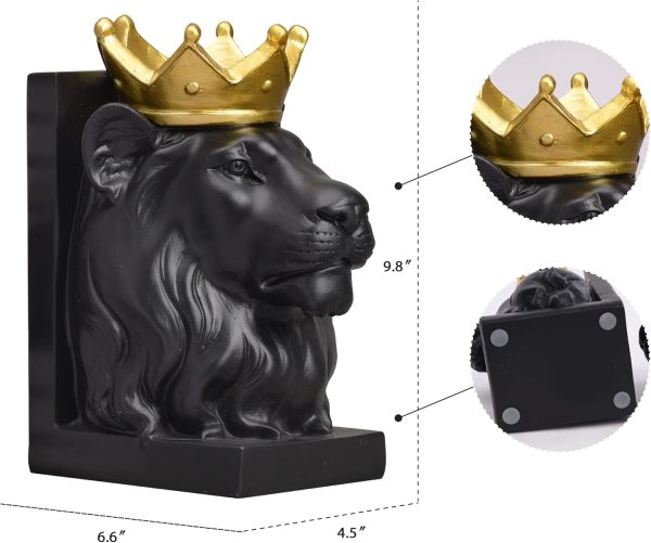supplier direct book ends decorative, lion bookends for shelves, animal book stopper decorative, modern book ends for heavy books, lion figurines statues indoor, unique book lover gift(black lion) wholesale prices