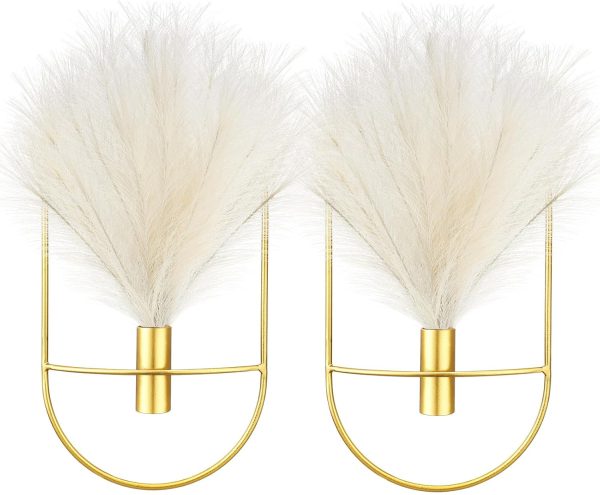 factory direct peryiter 2 pcs boho wall decor gold wall art hanging planters with artificial pampas wall mounted metal wall decor modern home decor display wall art bedroom bathroom living room(oval) volume discount