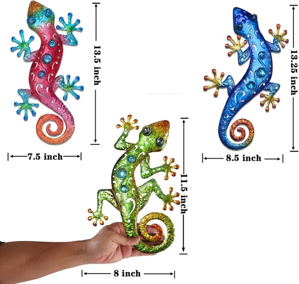 factory direct metal lizards outdoor decor metal gecko wall decoration geico lizard 13.5 * 8.5 inch 3 pack set suitable for hanging in yard or fence volume discount