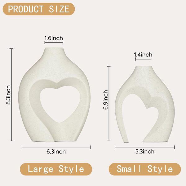 oem/odm services white vases for decor, heart shaped ceramic vase set of 2, nordic heart shaped vases, minimalist decorative vase for table centerpiece wedding dining living room office house decoration affordable bulk deals