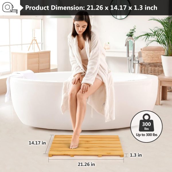 manufacturer direct domax bamboo bath mat for bathroom - shower mat non slip waterproof wooden shower floor mat for doorway sauna spa yard patio pool outdoor use (natural, 21.26 x 14.17 x 1.3 inch) trade price