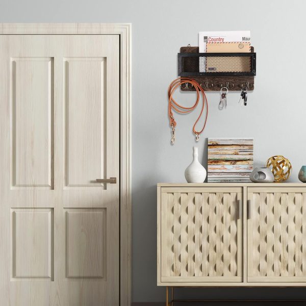 bulk purchase adiil mail and key holder for wall decorative, wooden wall key rack organizer with 4 double key hooks, wall mount key hanger for wall with shelf, rustic home decor for entryway hallway, brown trade price