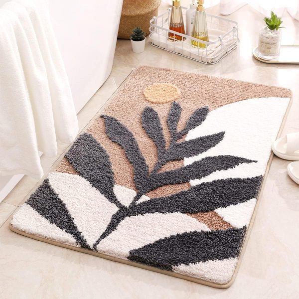 manufacturer direct bath mat, 31''x20'', brown bamboo, soft microfiber, non slip, super absorbent, thick plush, machine washable, bathroom, bedroom, hallway trade price