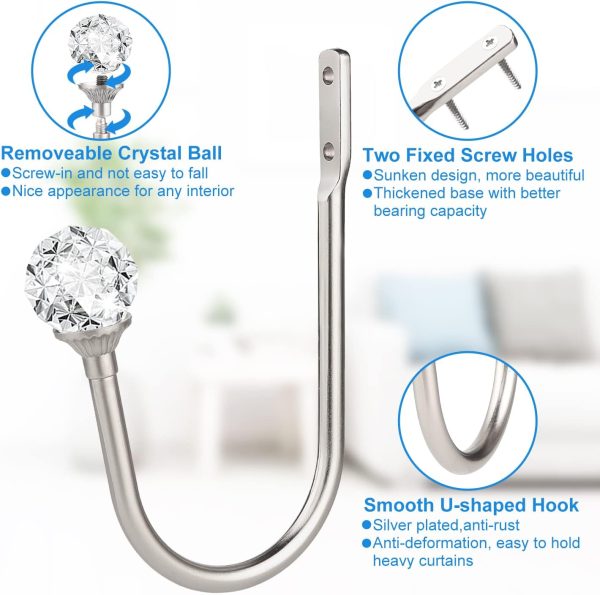 bulk purchase curtain holdbacks, 4 pcs curtain tiebacks hooks for drapes with clear crystal ball, wall mounted window curtain holder for home decor, silver factory discount