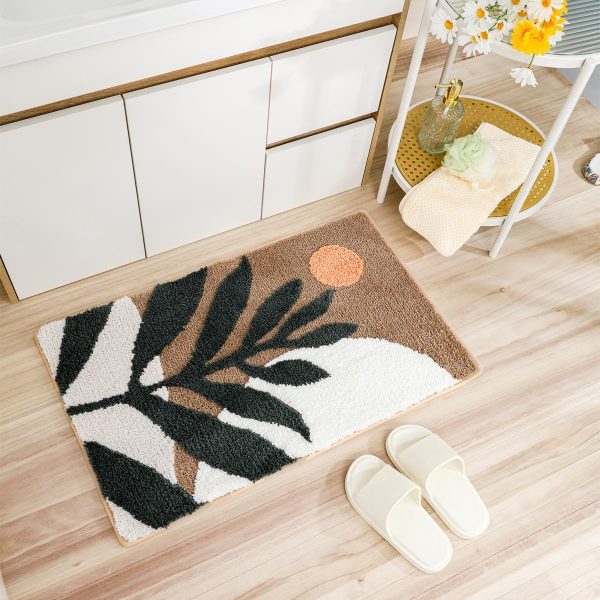 manufacturer direct bath mat, 31''x20'', brown bamboo, soft microfiber, non slip, super absorbent, thick plush, machine washable, bathroom, bedroom, hallway trade price