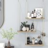 bulk purchase fixwal hanging shelves for wall, 3 tier boho wall decor plant rack floating shelves rope rustic wood organizer storage hanger for aesthetic home bedroom kitchen bathroom- rustic brown trade price