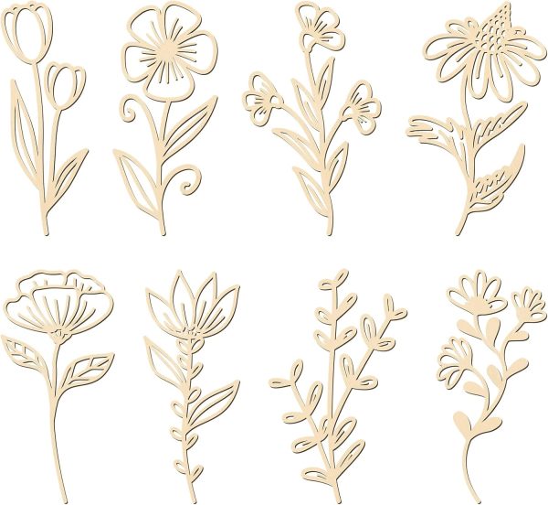 bulk purchase perkoop 8 pcs wooden wildflowers wall decor colorable wooden flowers cutout signs boho wood flowers wall decals hanging sculpture for kids nursery wall art bedroom living room decor (elegant style) trade price