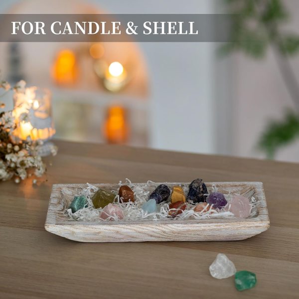 wholesale direct hanobe decorative wood dough bowl: long wooden centerpiece table decorations natural candle holder tray decor rustic unfinished trough centerpieces for dining room kitchen, white bulk purchase at factory prices