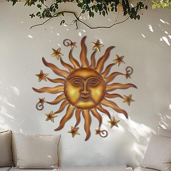 factory direct liffy 24" sun metal wall art outdoor decor - 3d sun face metal wall sculpture - hanging decoration gift ideal for home accent, bedroom, garden, patio, farmhouse - lively and vibrant volume discount