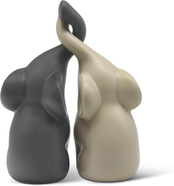 dropship from factory loving pair of elephants in beige & grey - modern ceramic sculpture - figurine as a set - decoration figure 6.3" high - ornament elephant in love mass production supply
