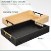 wholesale direct wooden serving tray by tasteful surroundings – ottoman tray - natural wood color with black metal handles - modern decorative trays with metal handles – coffee table tray for living room & bedroom bulk purchase at factory prices