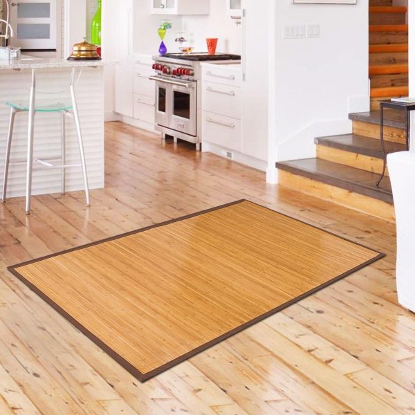 manufacturer direct 5' x 8' floor carpet, bamboo area rug floor carpet natural bamboo non-slip roll runner indoor outdoor for bathroom, kitchen, garden (60” x 96”) trade price