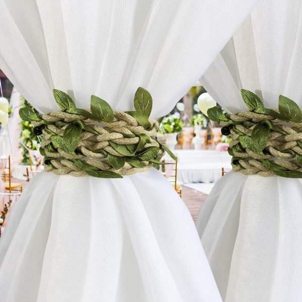 bulk purchase valea home curtain tiebacks ropes natural burlap rope holdbacks with artificial vines fake foliage ivy leaf for rustic wedding party home decorative curtain holders, set of 2 factory discount