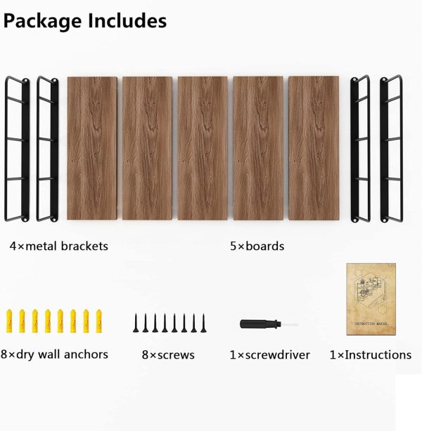 bulk purchase wall mounted floating shelves - rustic wall decor wood shelves for bedroom, living room, bathroom and kitchen storage, easy installation hanging shelves (5, brown) trade price